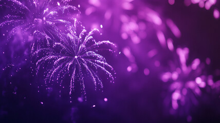 Celebrating the arrival of New Year 2025 with vibrant purple fireworks in the night sky