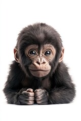 A cute baby gorilla, isolate on white background, radiating innocence and charm.
