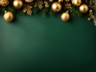 Realistic green Christmas background with beautiful ornaments