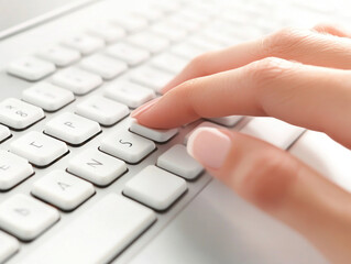 A close-up of a hand typing on a modern keyboard.