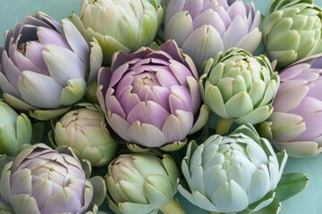 Fototapeta premium A beautiful arrangement of artichoke blossoms showcasing their intricate colors and shapes