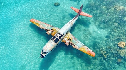 Naklejka premium Abandoned Airplane Wreck in Clear Tropical Waters