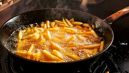 Fry the French fries in boiling oil.