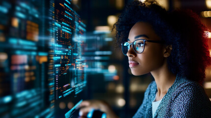 A diverse team of professionals collaborating on a major technology transformation, using cutting-edge tools and software.