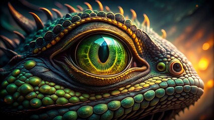 Naklejka premium Captivating Long Exposure of a Reptilian Eye with Vivid Colors and Intricate Patterns for Stunning Visual Appeal