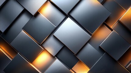 Fototapeta premium Metallic silver and gold background with 3D chrome vector design, raised geometric diamond shapes, high-contrast light reflections, sleek modern look