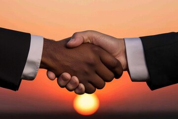 Handshake at sunset symbolizing partnership and agreement.