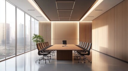 Corporate executives discussing financial goals in a minimalist boardroom