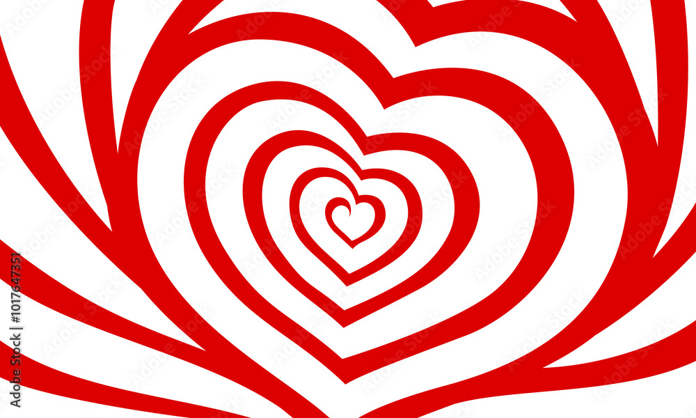 Poster tunnel heart, vector background with concentric red and white heart shapes create hypnotic effect. a