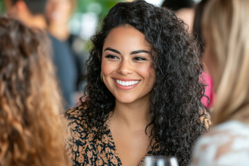 Fototapeta premium A group of women professionals gathered at a networking event, discussing industry trends and making new connections.