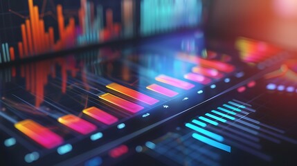 Screen displaying colorful charts and graphs, showcasing data visualization and analysis.