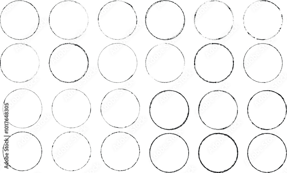 Fototapete Set of vector circle border frames with rough edges . Circle frame template collection . distress texture . Grunge tiny frame borders isolated on the background . Rough edges effect . 