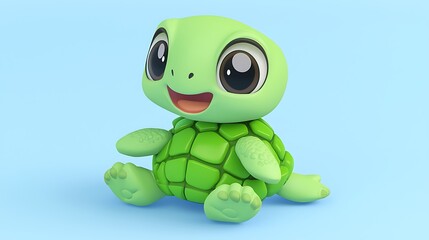 Obraz premium Cute Cartoon Turtle Sitting on Blue Background