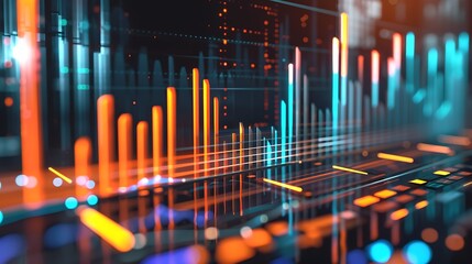 Abstract visualization of data with colorful bars and lines, representing growth, trends, and analytics. The design showcases the power of technology and information in modern business.