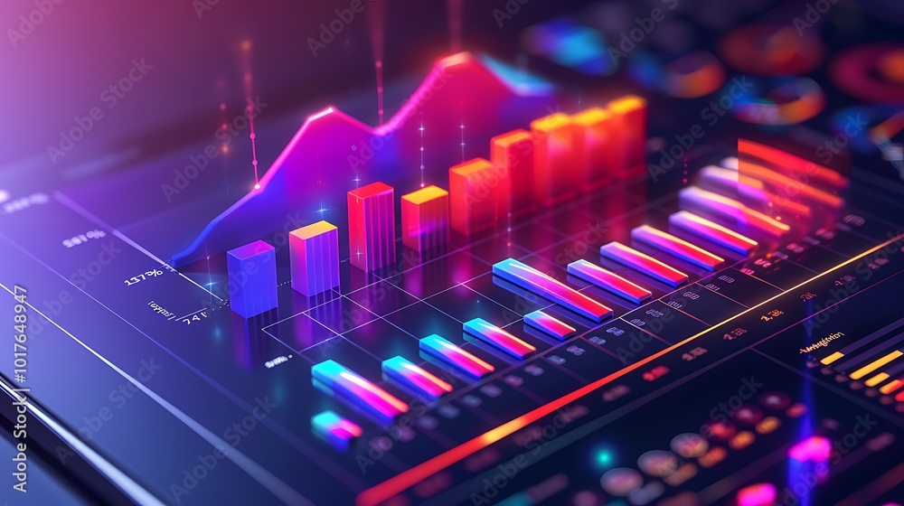 Poster visualization of financial data using charts and graphs, representing growth and progress in busines