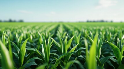 Obraz premium Lush verdant 3D of a thriving organic farm with deep green fields abundant crops and a serene pastoral landscape The image conveys a sense of productivity fertility and sustainability in a natural