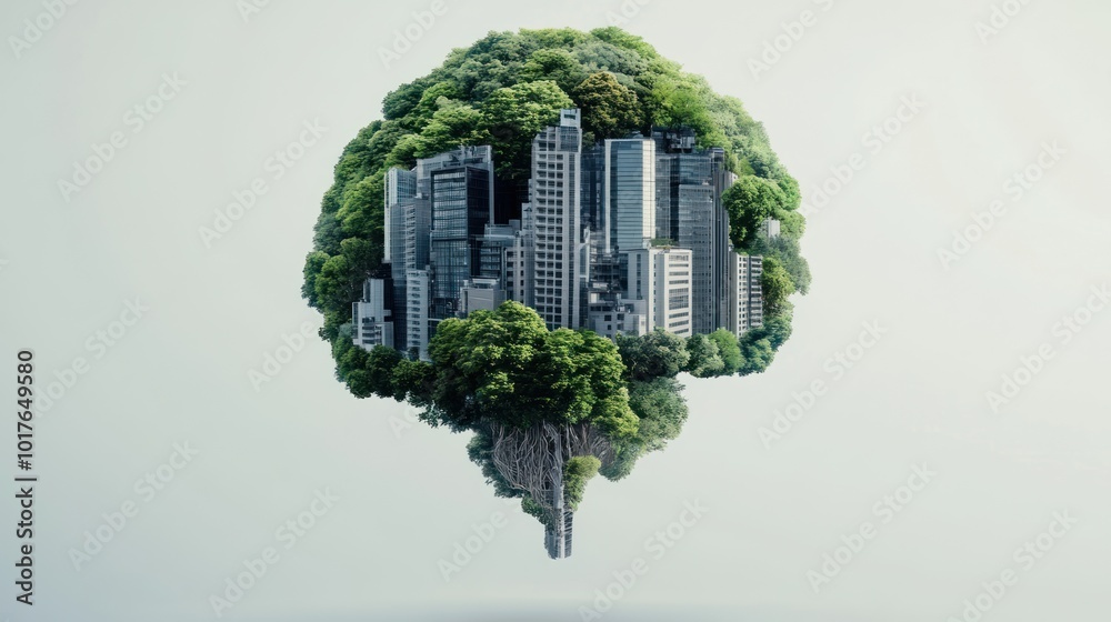 Poster ai brain with sustainable tech components, utilizing energy-efficient systems and eco-friendly mater