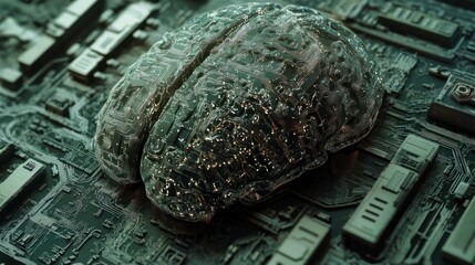 AI digital brain with advanced circuitry, showcasing sophisticated neural networks for enhanced AI performance.