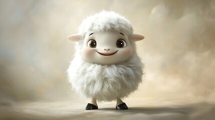 Cute Cartoon Lamb with Fluffy White Fur