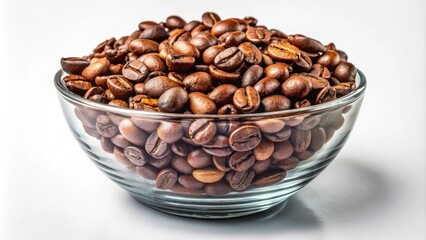Coffee Beans in Glass Bowl Isolated on White Background for Gourmet Coffee Lovers