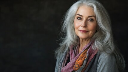 Fototapeta premium Attractive senior woman, exuding elegance and confidence in a stylish portrait.