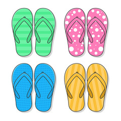 Flip flops vector illustrations. colored summer slippers. summer footwear
