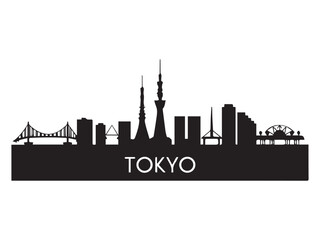 Naklejka premium Tokyo Skyline Silhouette Black and White Cityscape Illustrations