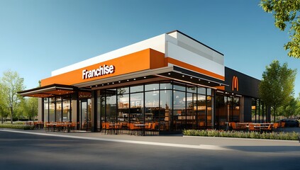 A modern franchise store with an orange and black facade.