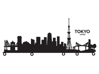 Obraz premium Tokyo Skyline Silhouette Black and White Cityscape Illustrations