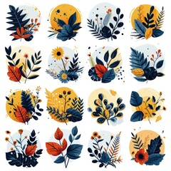 Obraz premium Flat Botanical Illustration Set of Leaves on a Clean White Background