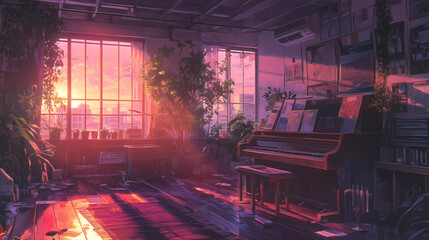 Lo-Fi music picture The background that goes well with the lo-fi music genre Generative AI	