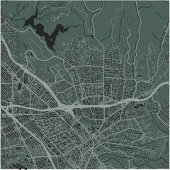 Map of Castro Valley in California in a smooth dark style. Contains layered vector with roads water, parks, etc.