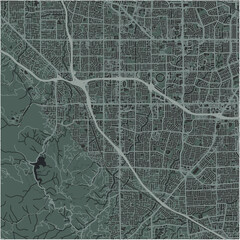 Map of Cupertino in California in a smooth dark style. Contains layered vector with roads water, parks, etc.