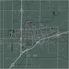 Map of Davis in California in a smooth dark style. Contains layered vector with roads water, parks, etc.