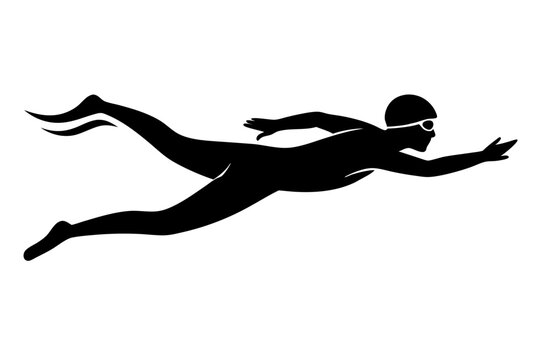 black swimmer silhouette swimming freestyle clip art preview
