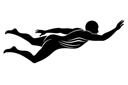 black swimmer silhouette, swimming action clip art preview