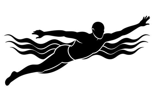 black swimmer silhouette swimming through water clip art preview