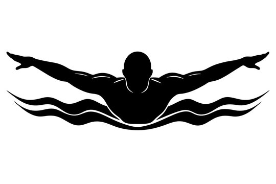 black swimmer silhouette swimming in water clip art preview