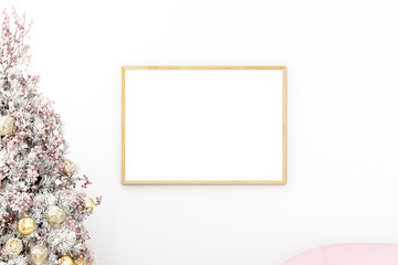 Christmas frame mockup horizontal, interior mockup a4, 3d render