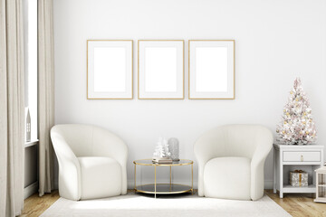 Christmas frame mockup for digital art, 3d render