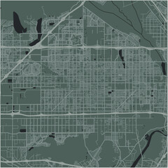 Map of Fontana in California in a smooth dark style. Contains layered vector with roads water, parks, etc.