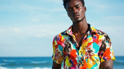 Cultural tight shirt fashion on the beach Niche content that blends cultural elements with beach fashion, ideal for representing diversity in beachwear.