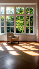 Fototapeta premium A countrystyle house with a large, open family room that has a fireplace and comfy seating