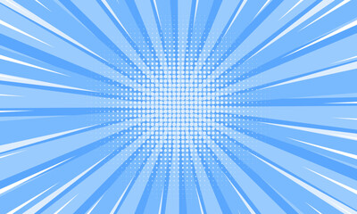 abstract blue comic background with ray and dot halftone