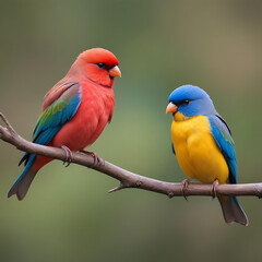 Fototapeta premium A group of beautiful and colorful birds sitting on a tree branch 