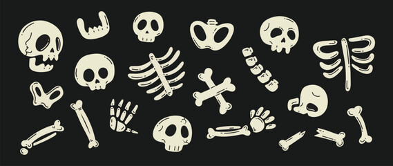 Spooky Halloween Skeleton Cartoon Stickers Vector Bundle