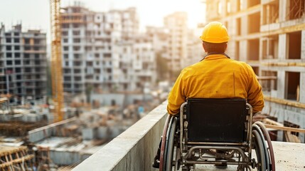 Disabled construction worker, breaking stereotypes and showcasing adaptability and skill in various aspects of the construction industry.