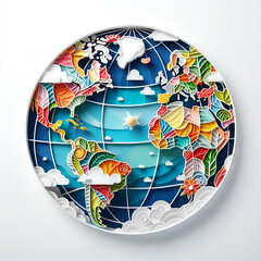 Naklejka premium AI generated image of a beautiful world globe paper cut art