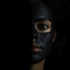Mysterious Beauty: Half-Face Charcoal Mask Portrait 
