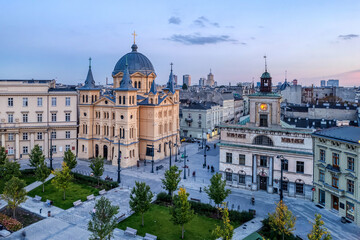 The city of Łódź - view of Freedom Square. Lodz, Poland.